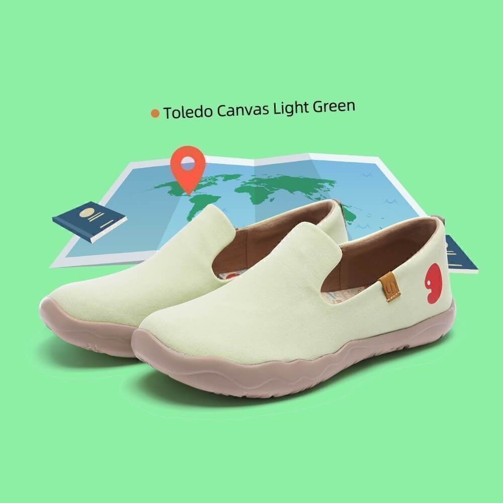 UIN Women's Slip Ons Comfort Walking Casual Shoes(Barcelona Canvas Light Green)